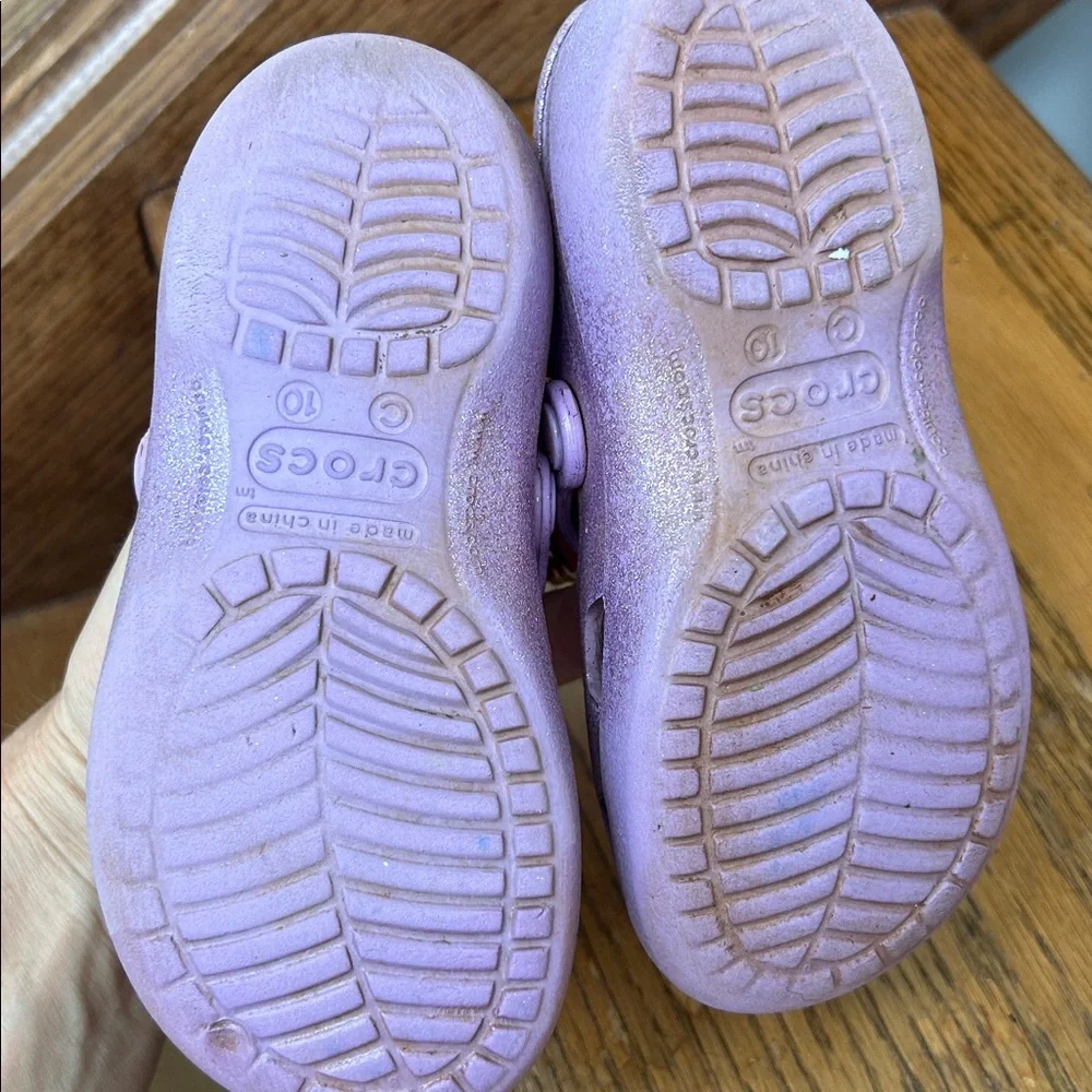 Crocs Shayna Sandals Girls 10 Mary Jane Flats purple glitter Slip On Shoes